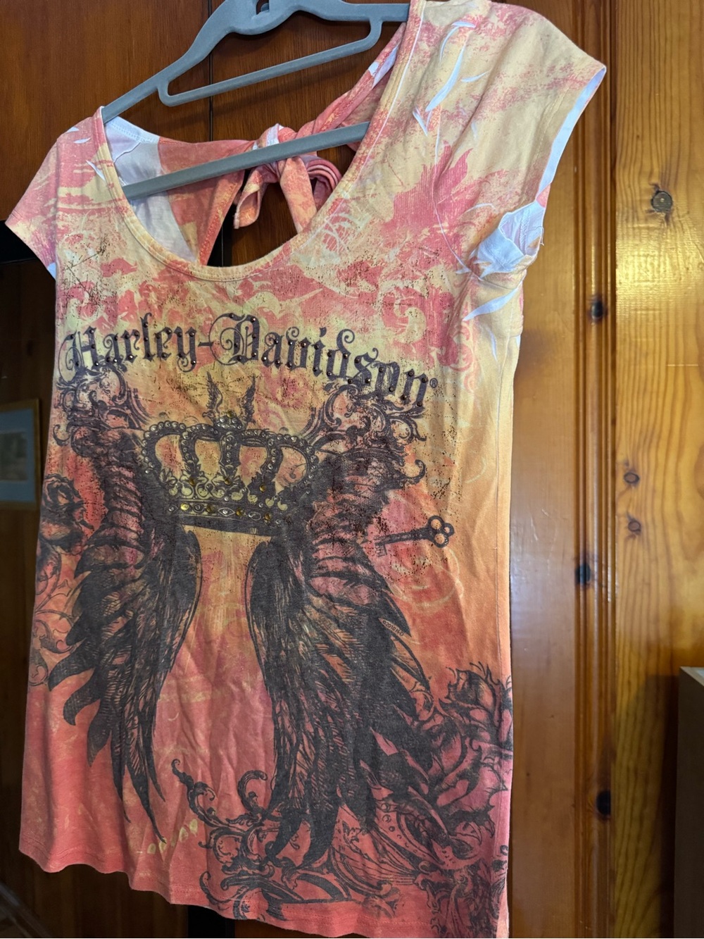 Harley-Davidson Coral Orange Tie-Back Graphic Tee